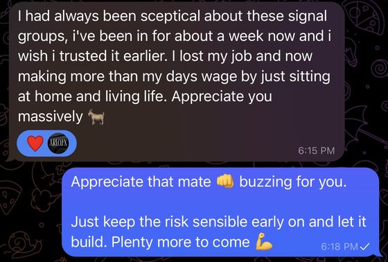 Member message saying they were sceptical about signal groups and wish they had trusted it sooner