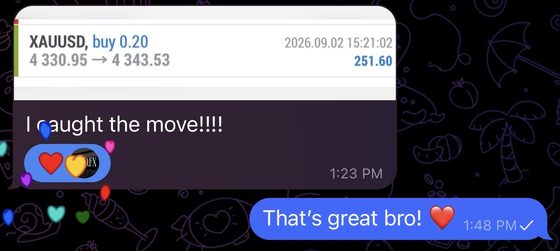 Member message saying they caught the move on a gold trade